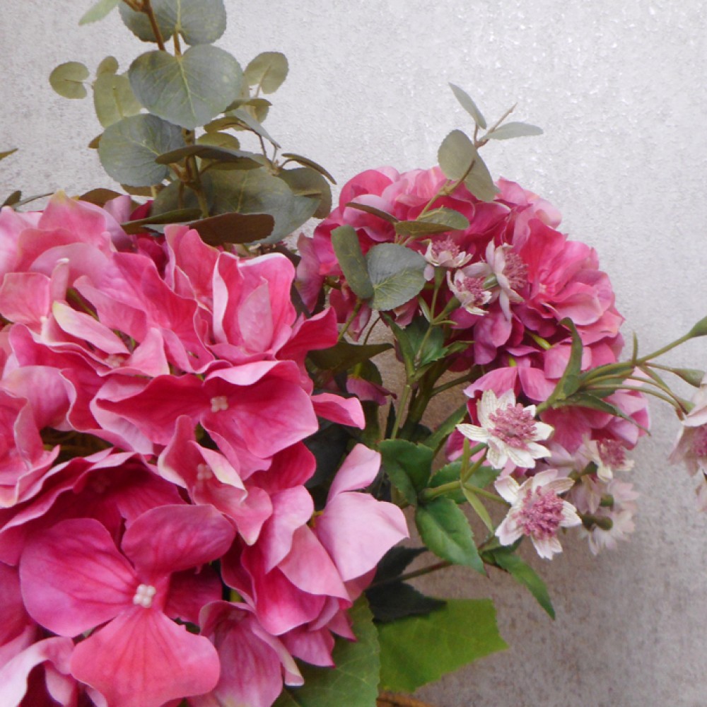 Pink Hydrangeas & Eucalyptus Artificial Flower Arrangement